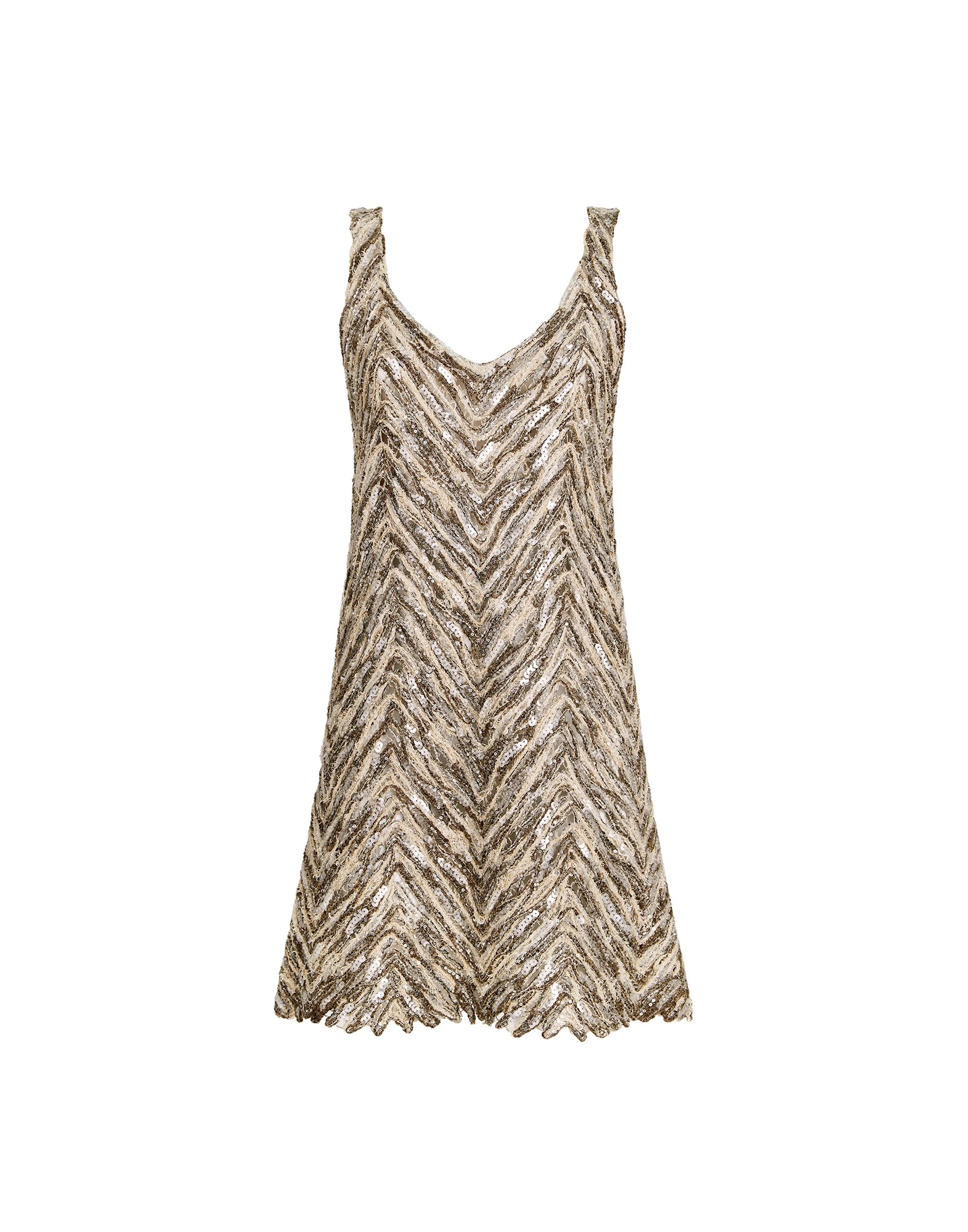 Brunello Cucinelli Dazzling chevron embroidery mini dress in Brown