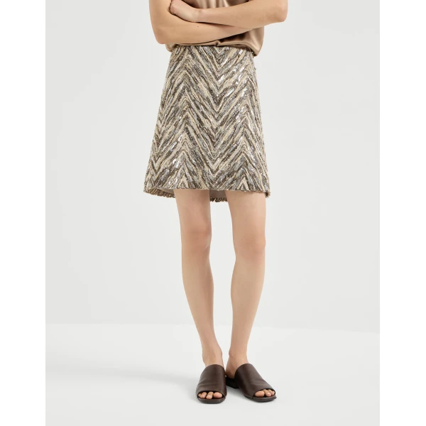 Brunello Cucinelli Dazzling chevron embroidery mini skirt in Brown, view 2