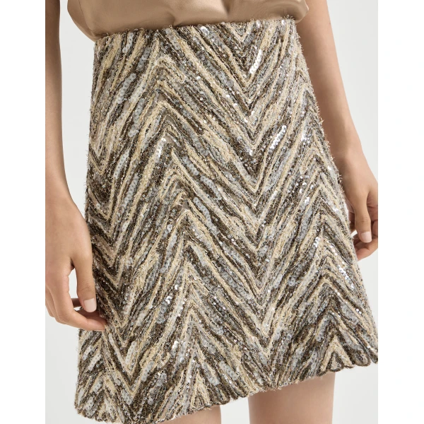 Brunello Cucinelli Dazzling chevron embroidery mini skirt in Brown, view 4