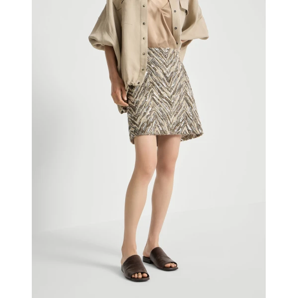 Brunello Cucinelli Dazzling chevron embroidery mini skirt in Brown, view 5