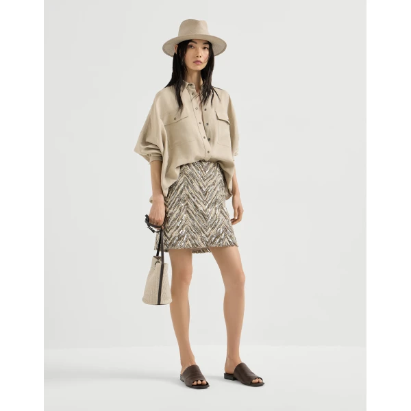 Brunello Cucinelli Dazzling chevron embroidery mini skirt in Brown, view 6