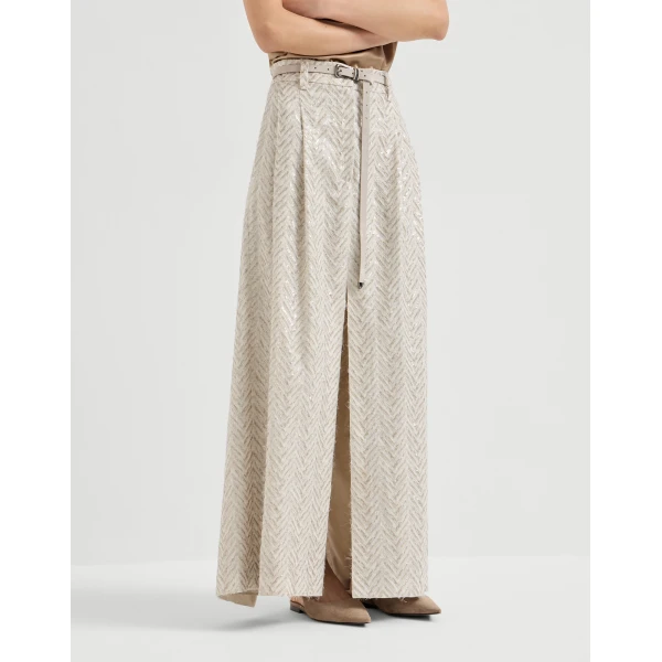 Brunello Cucinelli Dazzling chevron embroidery skirt in Beige, view 2