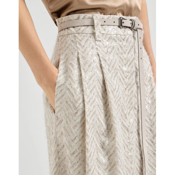 Brunello Cucinelli Dazzling chevron embroidery skirt in Beige, view 4