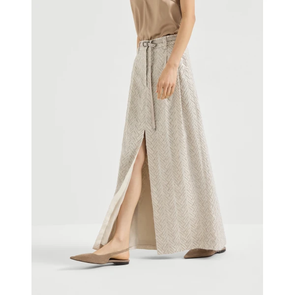 Brunello Cucinelli Dazzling chevron embroidery skirt in Beige, view 5