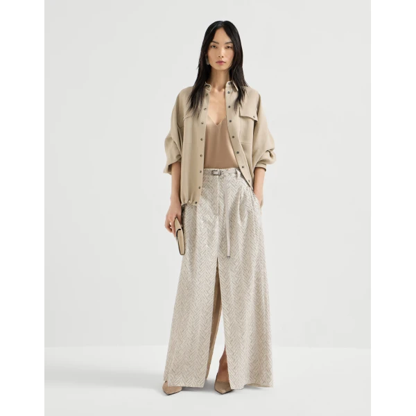 Brunello Cucinelli Dazzling chevron embroidery skirt in Beige, view 6