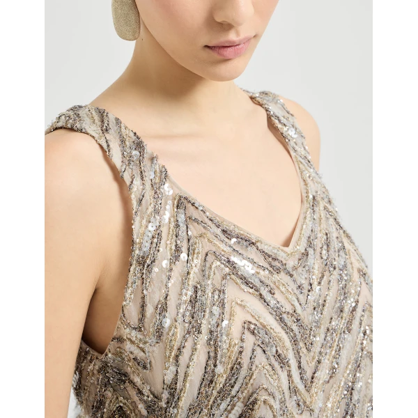 Brunello Cucinelli Dazzling chevron embroidery top in Beige, view 4