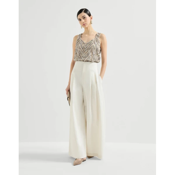 Brunello Cucinelli Dazzling chevron embroidery top in Beige, view 6