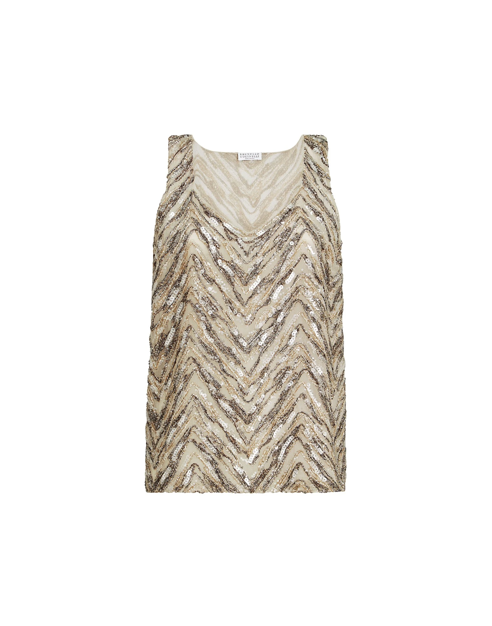 Brunello Cucinelli Dazzling chevron embroidery top in Beige