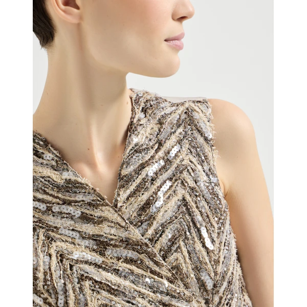 Brunello Cucinelli Dazzling chevron embroidery vest in Brown, view 4
