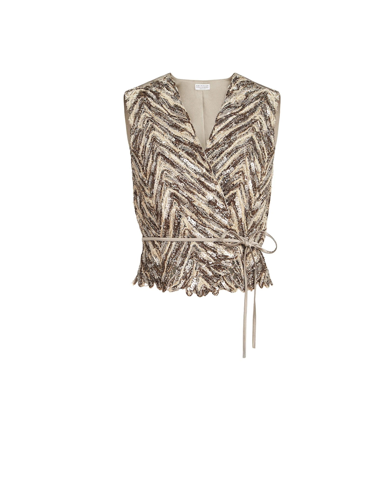 Brunello Cucinelli Dazzling chevron embroidery vest in Brown