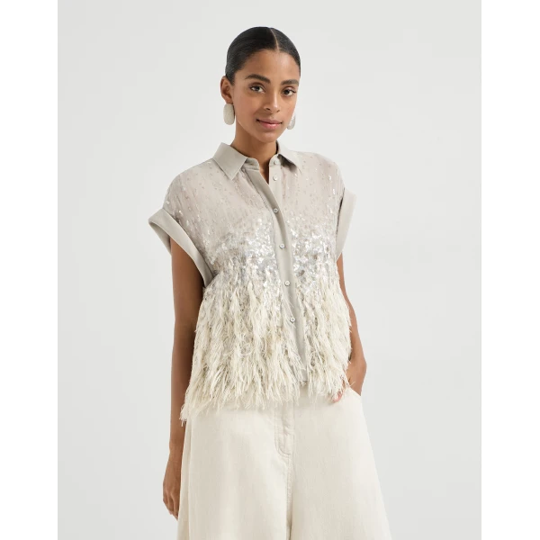 Brunello Cucinelli Dazzling dégradé shirt in Silver, view 2
