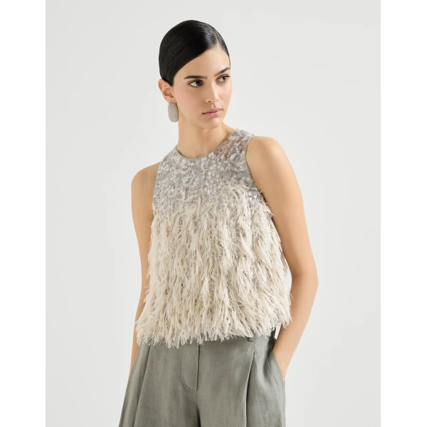 Brunello Cucinelli Dazzling dégradé top in Grey, view 2