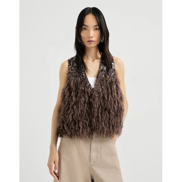 Brunello Cucinelli Dazzling dégradé vest in Bark, view 2