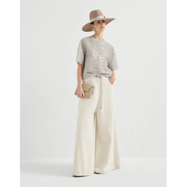 Brunello Cucinelli Dazzling embroidery T-shirt in Silver Top, view 6