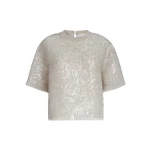 Brunello Cucinelli Dazzling embroidery T-shirt in Silver Top