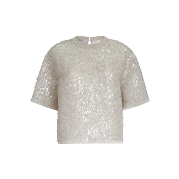 Brunello Cucinelli Dazzling embroidery T-shirt in Silver Top