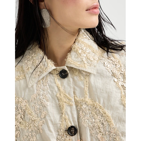 Brunello Cucinelli Dazzling seabed embroidery outerwear in Beige Jacket, view 4