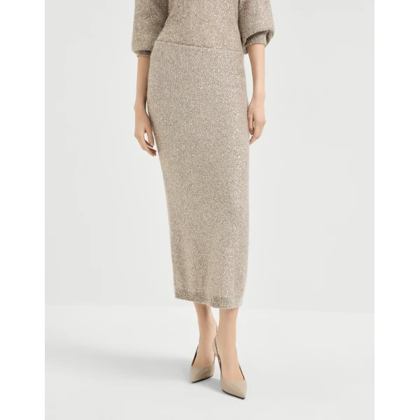 Brunello Cucinelli Dazzling texture skirt in Beige, view 2