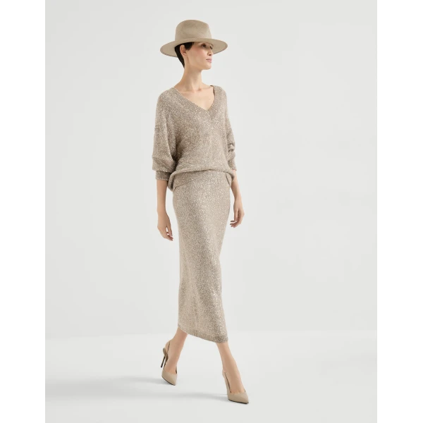Brunello Cucinelli Dazzling texture skirt in Beige, view 5