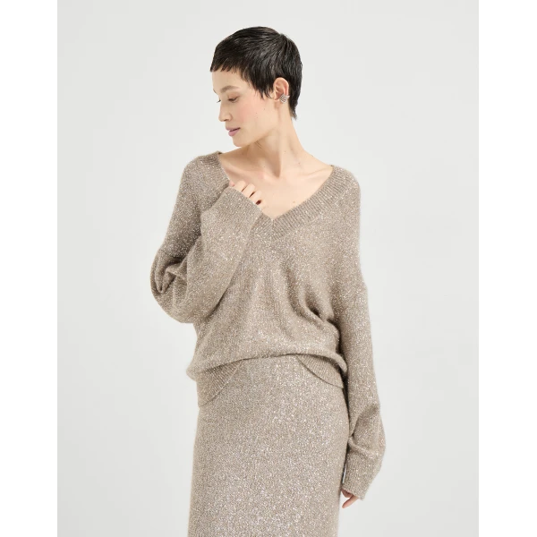 Brunello Cucinelli Dazzling texture sweater in Light Brown, view 2