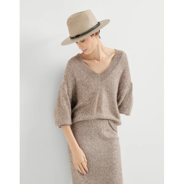 Brunello Cucinelli Dazzling texture sweater in Light Brown, view 5