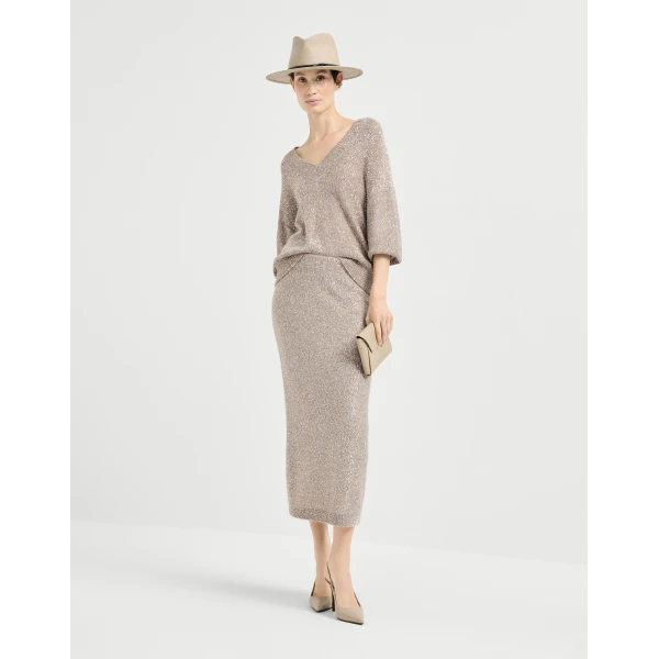 Brunello Cucinelli Dazzling texture sweater in Light Brown, view 6