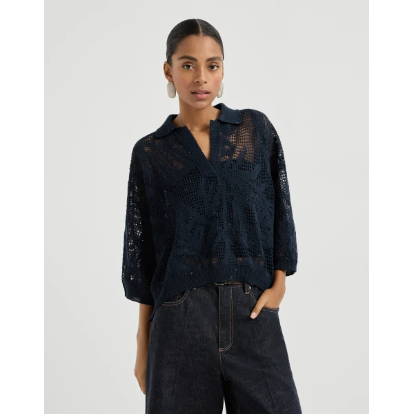 Brunello Cucinelli Dazzling water lilies polo Knit, view 2