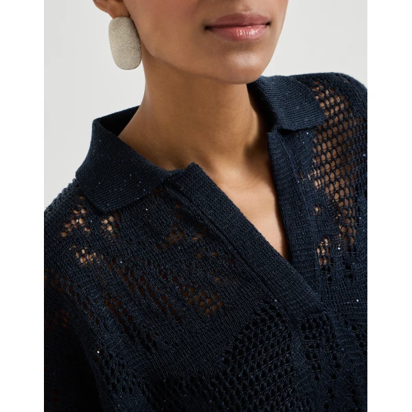 Brunello Cucinelli Dazzling water lilies polo Knit, view 4