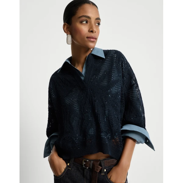 Brunello Cucinelli Dazzling water lilies polo Knit, view 5