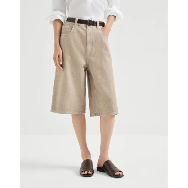 Brunello Cucinelli Denim Bermuda shorts in Beige, view 2