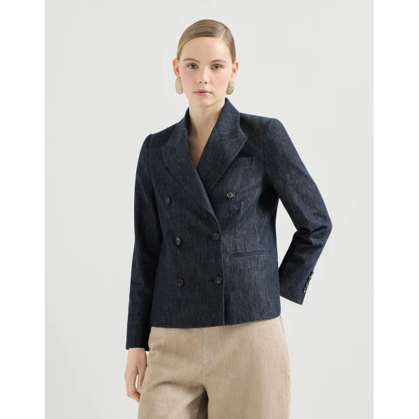 Brunello Cucinelli Denim-effect twill blazer in Dark Denim, view 2