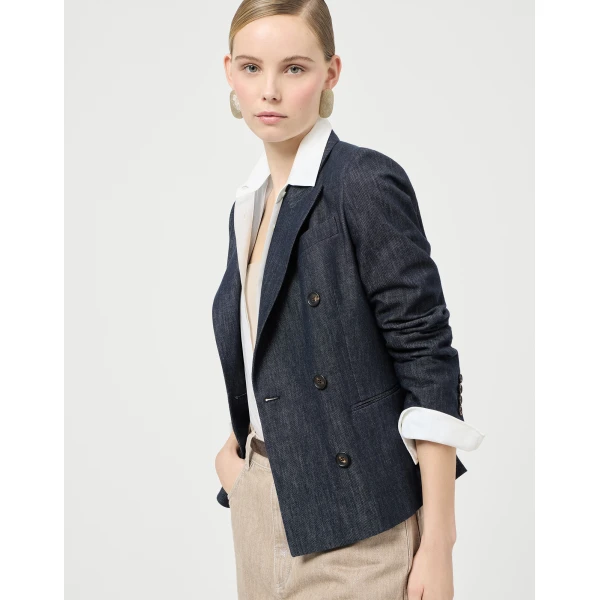 Brunello Cucinelli Denim-effect twill blazer in Dark Denim, view 5