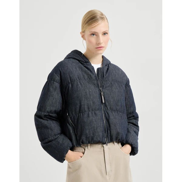 Brunello Cucinelli Denim-effect twill down jacket in Denim, view 2