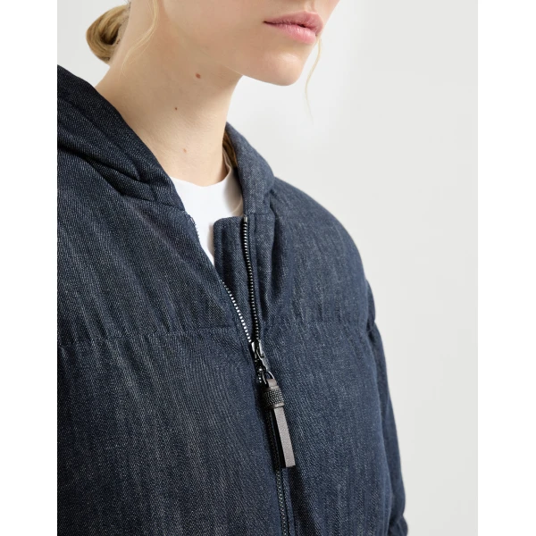 Brunello Cucinelli Denim-effect twill down jacket in Denim, view 4