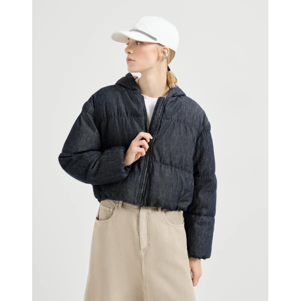 Brunello Cucinelli Denim-effect twill down jacket in Denim, view 5