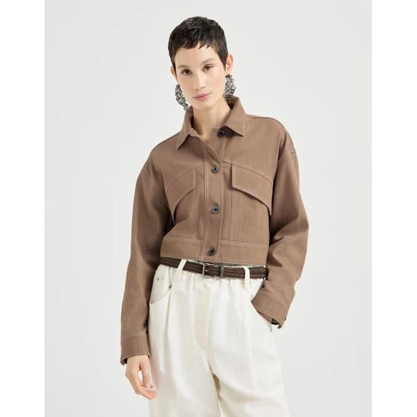 Brunello Cucinelli Denim-effect twill outerwear jacket in Desert, view 2