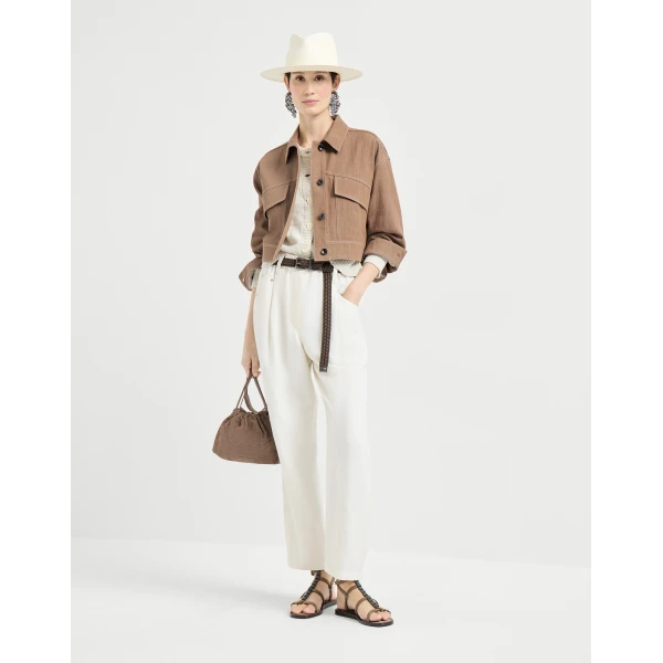 Brunello Cucinelli Denim-effect twill outerwear jacket in Desert, view 6