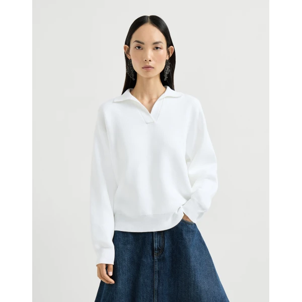 Brunello Cucinelli Double knit polo shirt in White, view 2