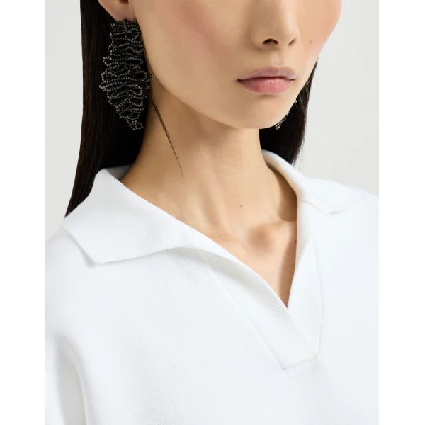 Brunello Cucinelli Double knit polo shirt in White, view 4