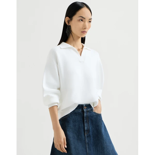 Brunello Cucinelli Double knit polo shirt in White, view 5