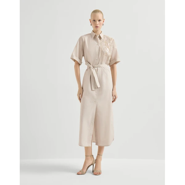 Brunello Cucinelli Dress with dazzling seabed embroidery in Beige Silk, view 2