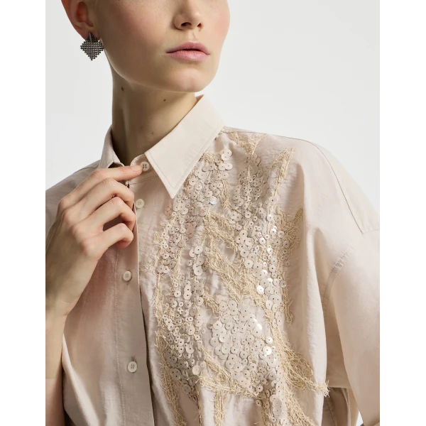 Brunello Cucinelli Dress with dazzling seabed embroidery in Beige Silk, view 4