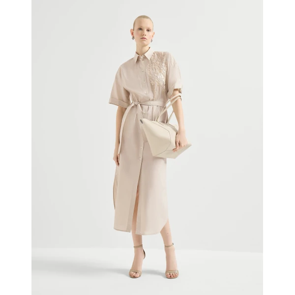 Brunello Cucinelli Dress with dazzling seabed embroidery in Beige Silk, view 6
