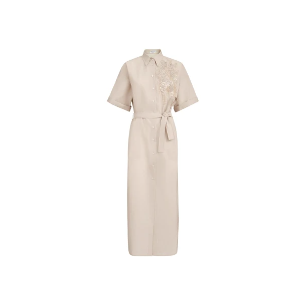 Brunello Cucinelli Dress with dazzling seabed embroidery in Beige Silk