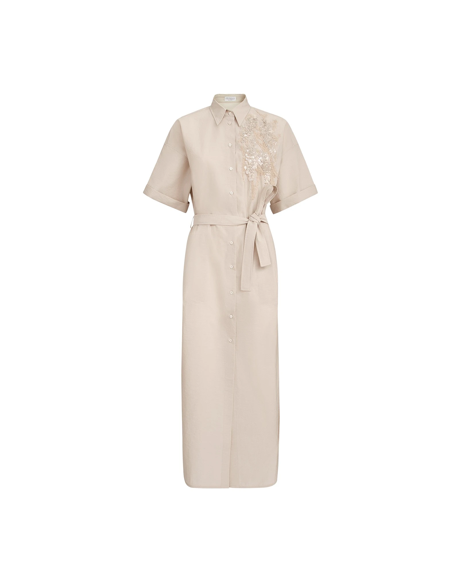 Brunello Cucinelli Dress with dazzling seabed embroidery in Beige Silk