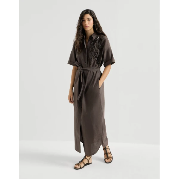 Brunello Cucinelli Dress with dazzling seabed embroidery in Brown, view 2