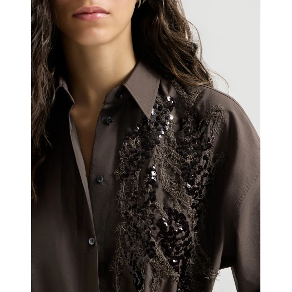 Brunello Cucinelli Dress with dazzling seabed embroidery in Brown, view 4
