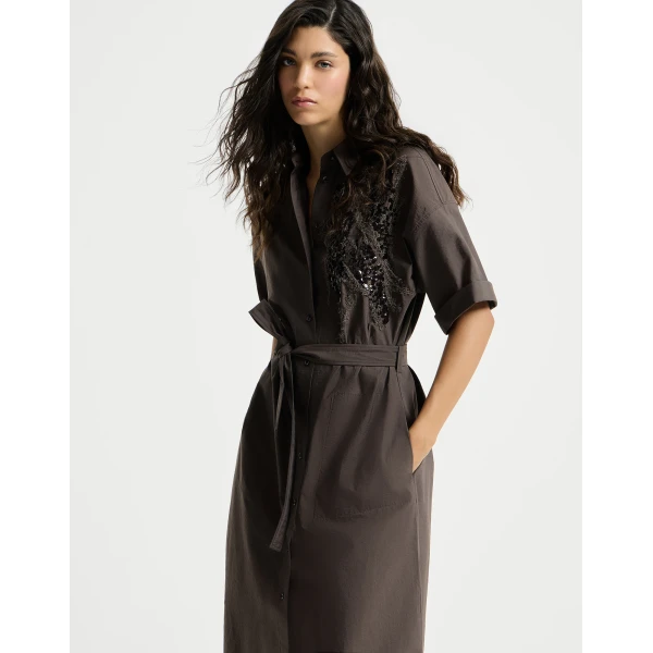Brunello Cucinelli Dress with dazzling seabed embroidery in Brown, view 5