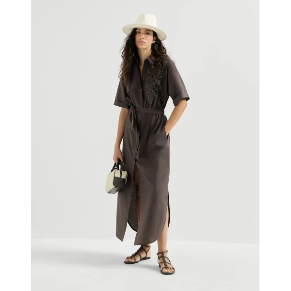 Brunello Cucinelli Dress with dazzling seabed embroidery in Brown, view 6