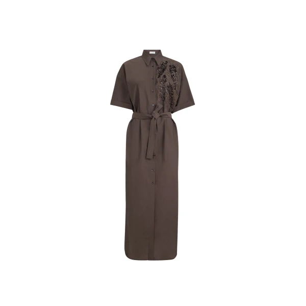 Brunello Cucinelli Dress with dazzling seabed embroidery in Brown